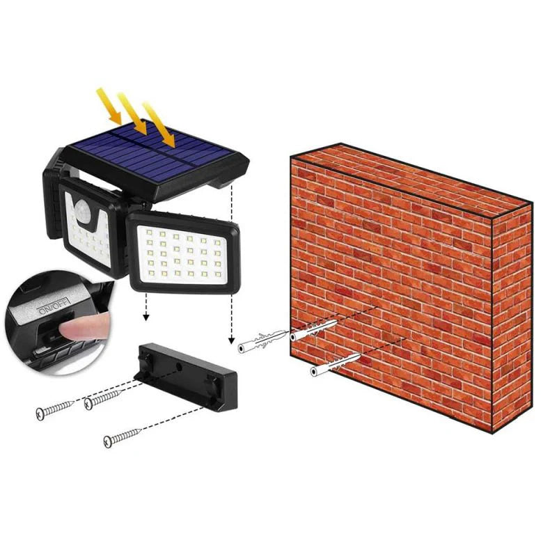 Proiector solar cu senzor 74 LED SMD 15W, IP65, lumina rece