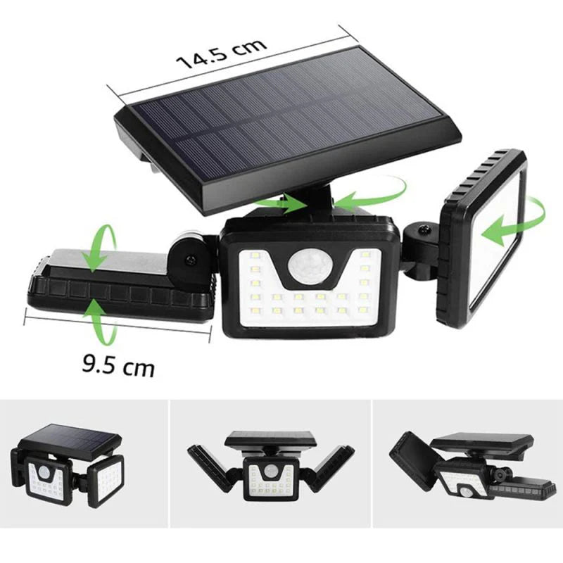 Proiector solar cu senzor 74 LED SMD 15W, IP65, lumina rece