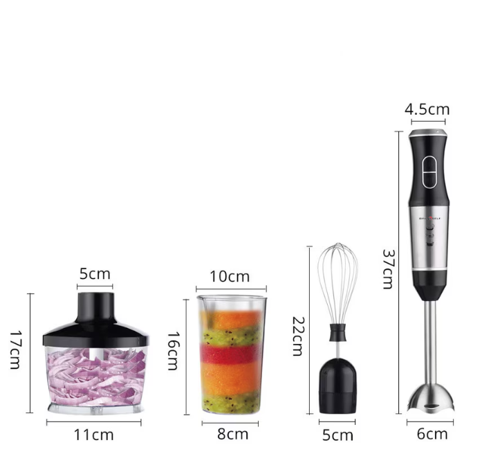 Blender de mana 4 in 1, 400W, 2 viteze, Functie turbo, Cana 500 ml, Tocator 600 ml