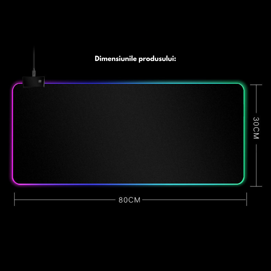 Mousepad cu iluminare LED RGB, 80 x 30 cm, Negru